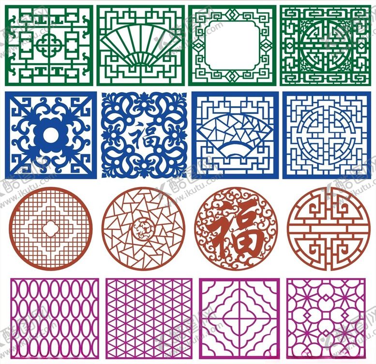 编号：75363310130000208273【酷图网】源文件下载-窗花镂空花纹屏风隔断雕花