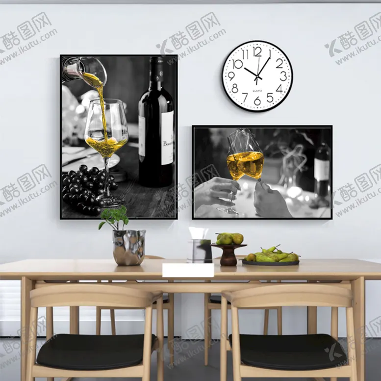 编号：75631809281117465024【酷图网】源文件下载-干杯酒瓶两联挂画装饰画