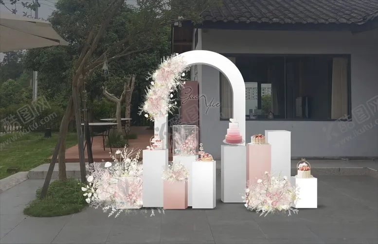 编号：63283912100704319951【酷图网】源文件下载-浅粉色婚礼甜品区效果图