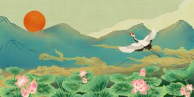 山水传统古风国风插画背景素材