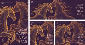金色骏马贺岁新年插画