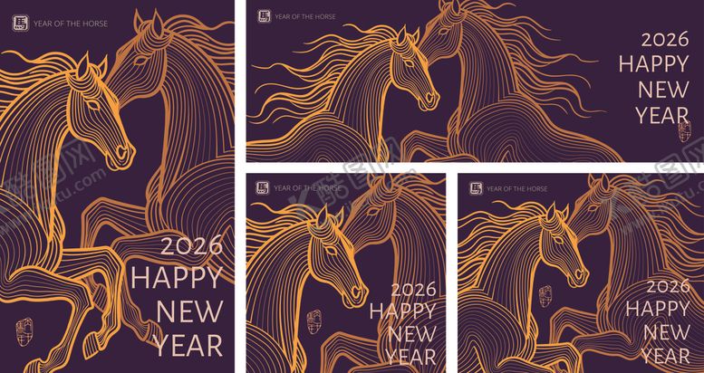 编号：64480004250026555626【酷图网】源文件下载-金色骏马贺岁新年插画