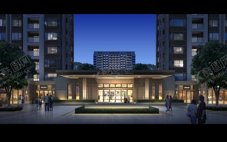 编号：49810605051811035560【酷图网】源文件下载-小区门口夜景效果图小区入口