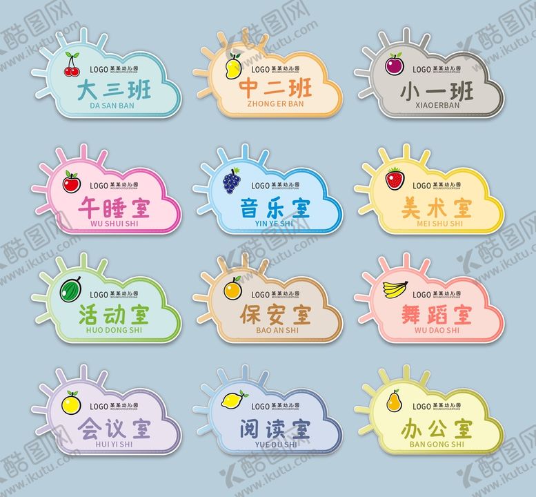 编号：29037002061106039158【酷图网】源文件下载-清新卡通水果可爱幼儿园异形门牌