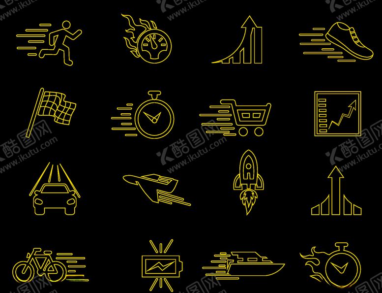 编号：63890309181745406190【酷图网】源文件下载-16款创意速度元素图标