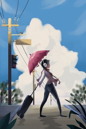 人物少女旅游插画卡通背景素材
