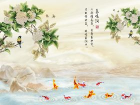 素雅手绘花鸟山水背景