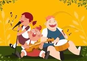 创意唱歌演奏的3个儿童