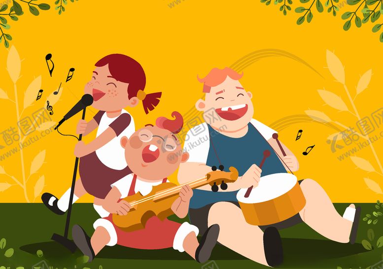 编号：50081910311913163623【酷图网】源文件下载-创意唱歌演奏的3个儿童