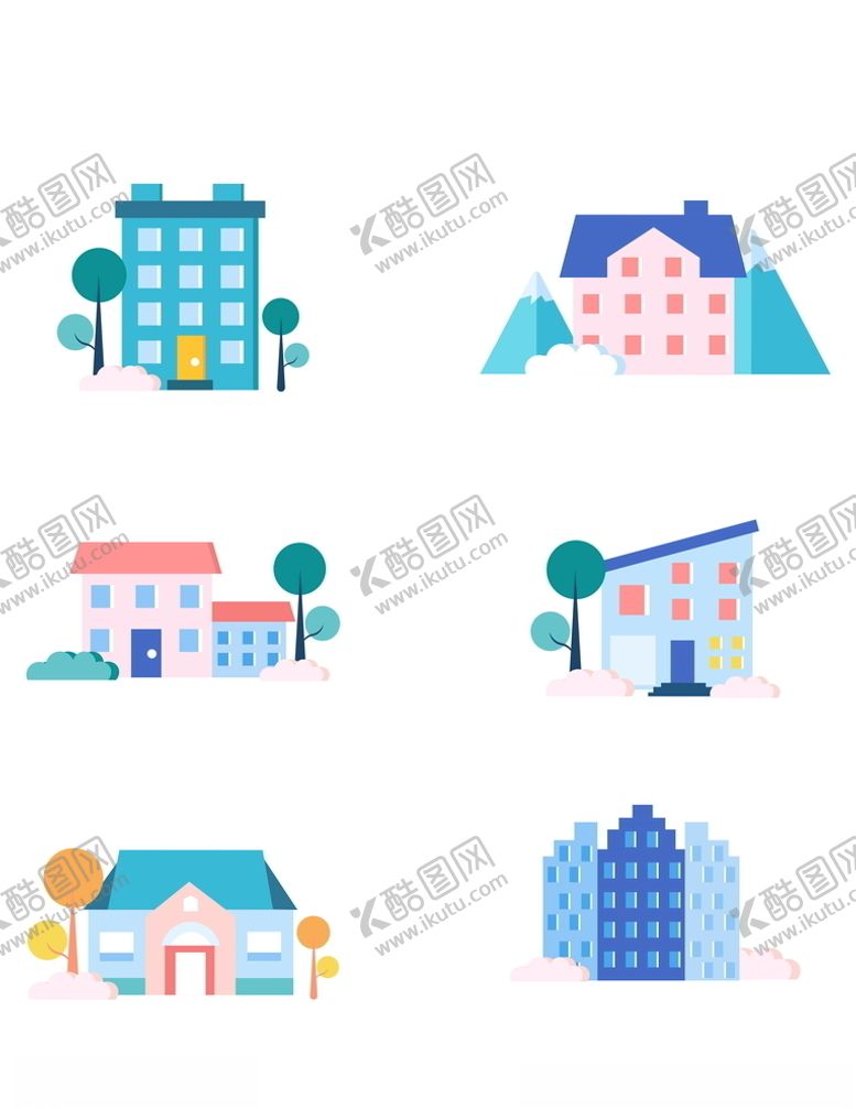 编号：93159305042219536769【酷图网】源文件下载-卡通手绘房子房屋建筑别墅店铺