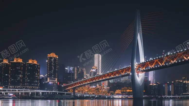 编号：16127502070625174485【酷图网】源文件下载-夜晚灯火通明的城市大桥