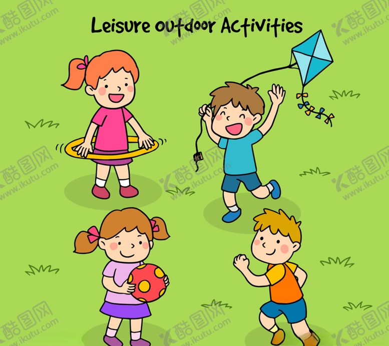 编号：39228210041751493123【酷图网】源文件下载-4款可爱户外玩耍的儿童矢量图
