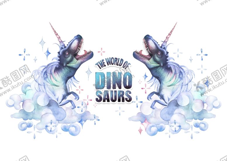 编号：78475709251434515672【酷图网】源文件下载-梦幻水彩恐龙图案