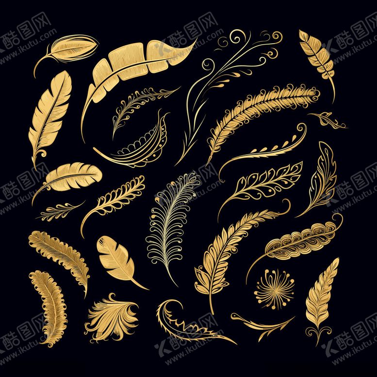 编号：35659911182317528309【酷图网】源文件下载-金色羽毛装饰图案集合