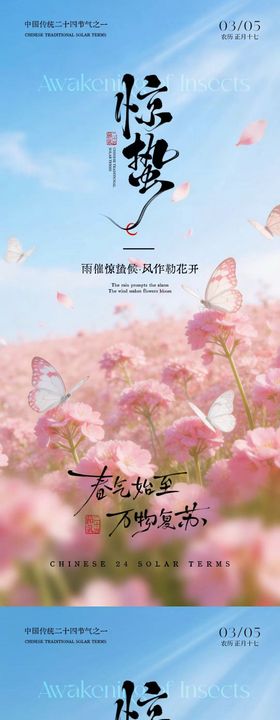 地产惊蛰花朵摄影系列海报