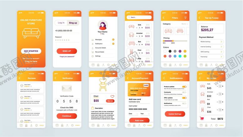 编号：52763109252320362725【酷图网】源文件下载-橙色系APP界面设计