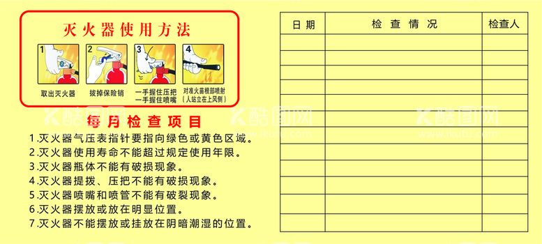 编号：57019610101849190743【酷图网】源文件下载-灭火器使用方法 检查项目