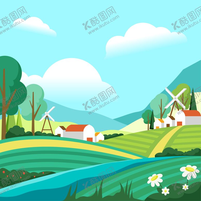 编号：70286109182348379065【酷图网】源文件下载-矢量农场背景