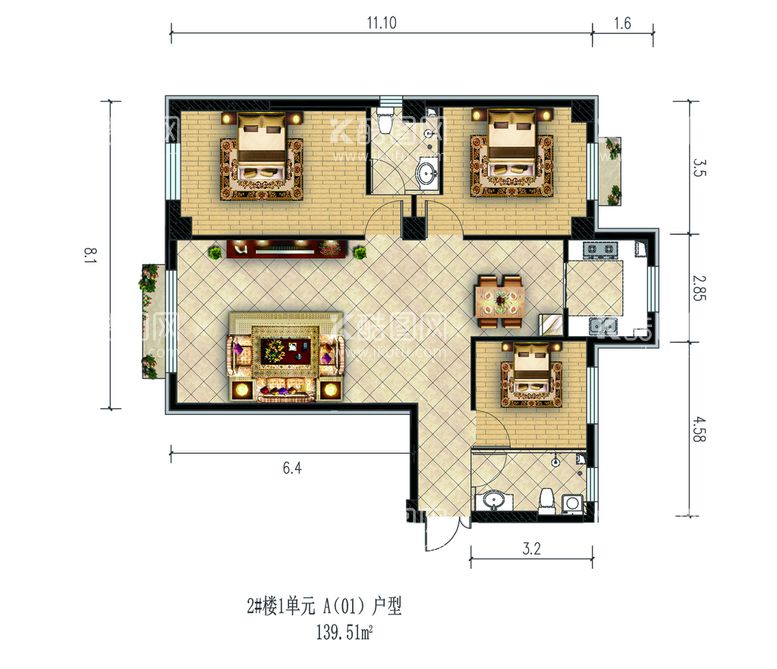 编号：14253811242123566281【酷图网】源文件下载-家装户型彩平