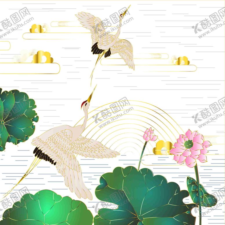 编号：81735409192321301290【酷图网】源文件下载-仙鹤荷花荷塘月色
