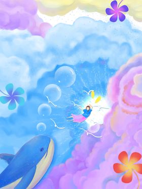 森系插画幼儿园背景快乐成长卡通