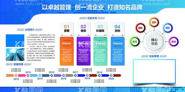 编号：08372409112323181365【酷图网】源文件下载-蓝色简约企业文化墙展板