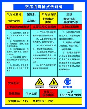 空压机安全风险点告知牌