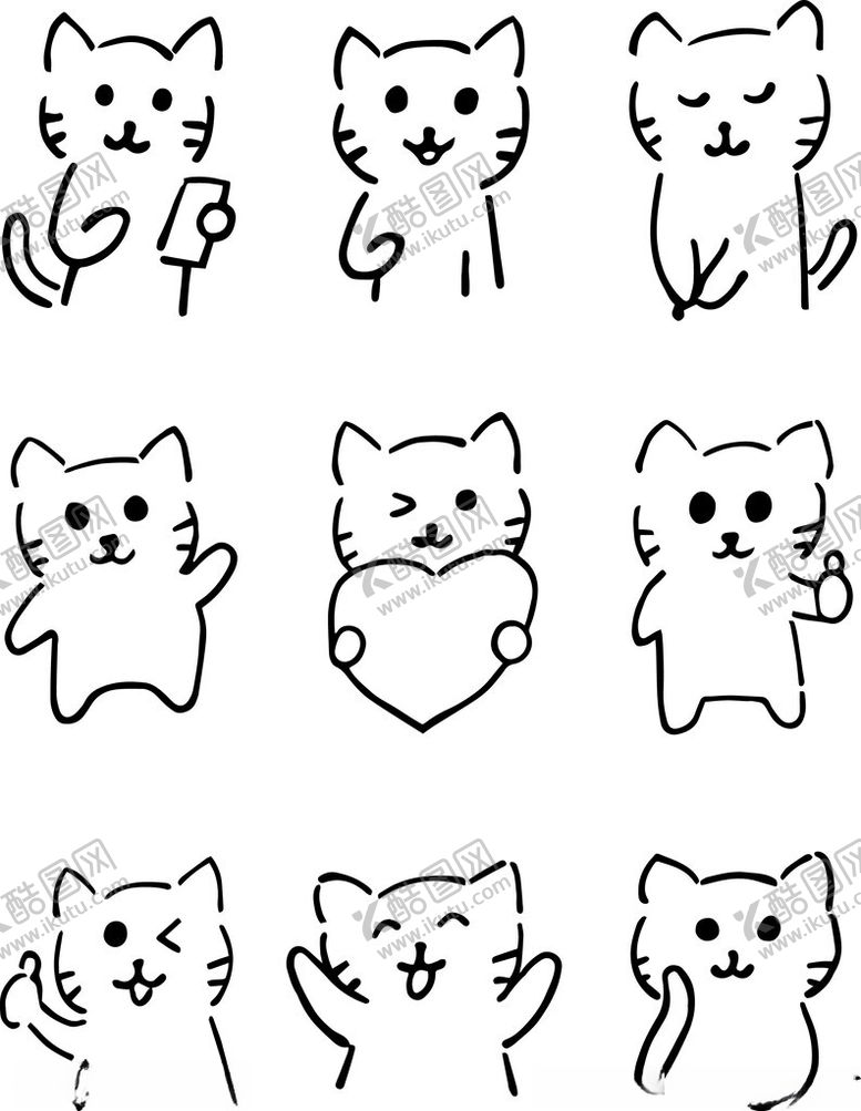 编号：95800304011046495345【酷图网】源文件下载-可爱猫咪简笔画图案