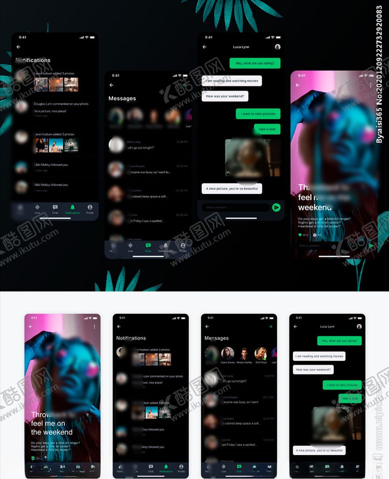 编号：69064909170408366152【酷图网】源文件下载-xd社交暗黑ui设计app软件