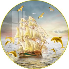 轻奢大海意境帆船海豚圆形装饰画