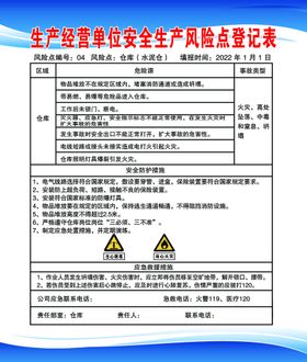 编号：70356809241756590276【酷图网】源文件下载-安全生产风险点登记表