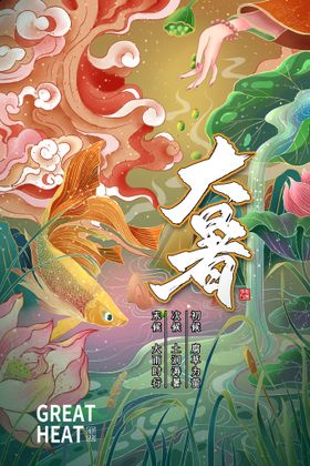 大暑处微信气海报朋友圈荷花