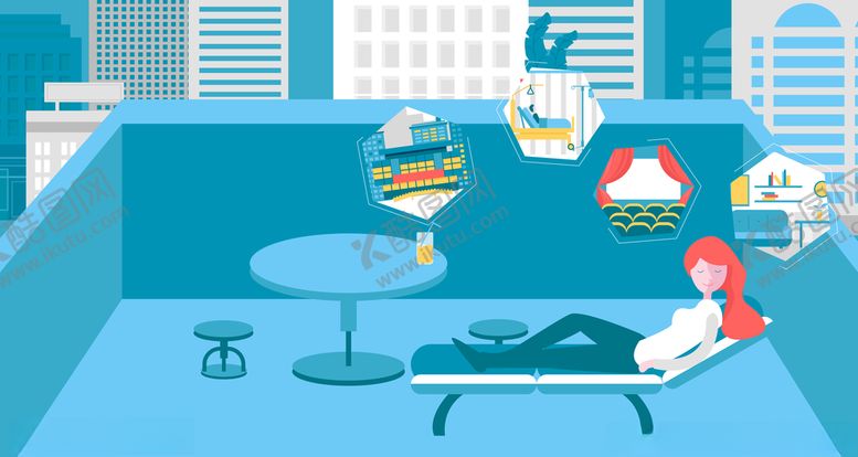 编号：30788910021339548352【酷图网】源文件下载-矢量阳台晒太阳女人睡觉思考插画