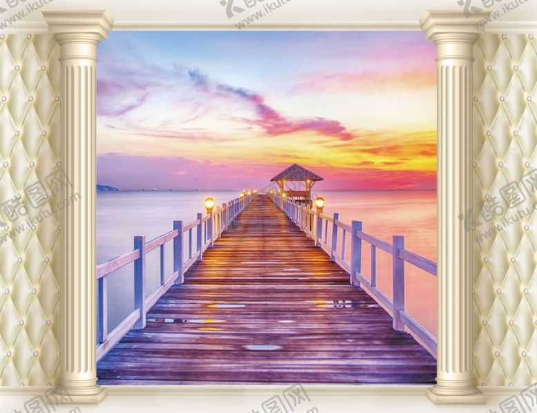 编号：50409210301607212635【酷图网】源文件下载-罗马柱软包风景壁纸背景墙