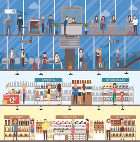 超市购物场景插画