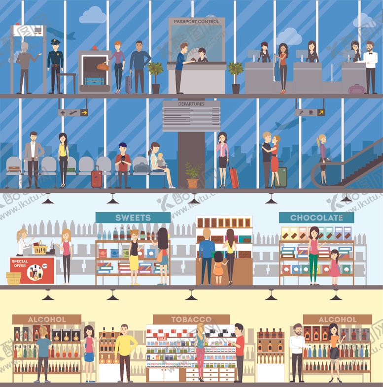 编号：69185411021202067029【酷图网】源文件下载-超市购物场景插画