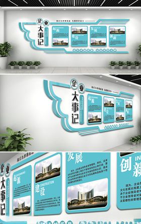 蓝色企业大事记文化墙