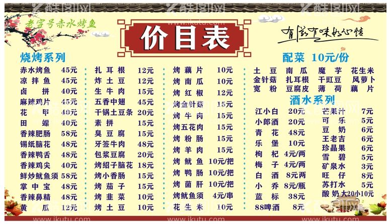 编号：48687012020423019590【酷图网】源文件下载-烧烤价目表