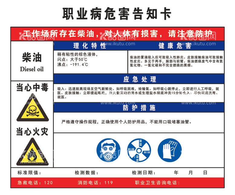 编号：83953712132128117542【酷图网】源文件下载-职业病危害告知卡柴油