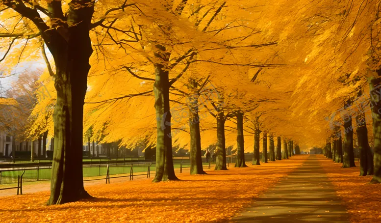 编号：37585804050041295985【酷图网】源文件下载-秋日林荫道的金黄美景