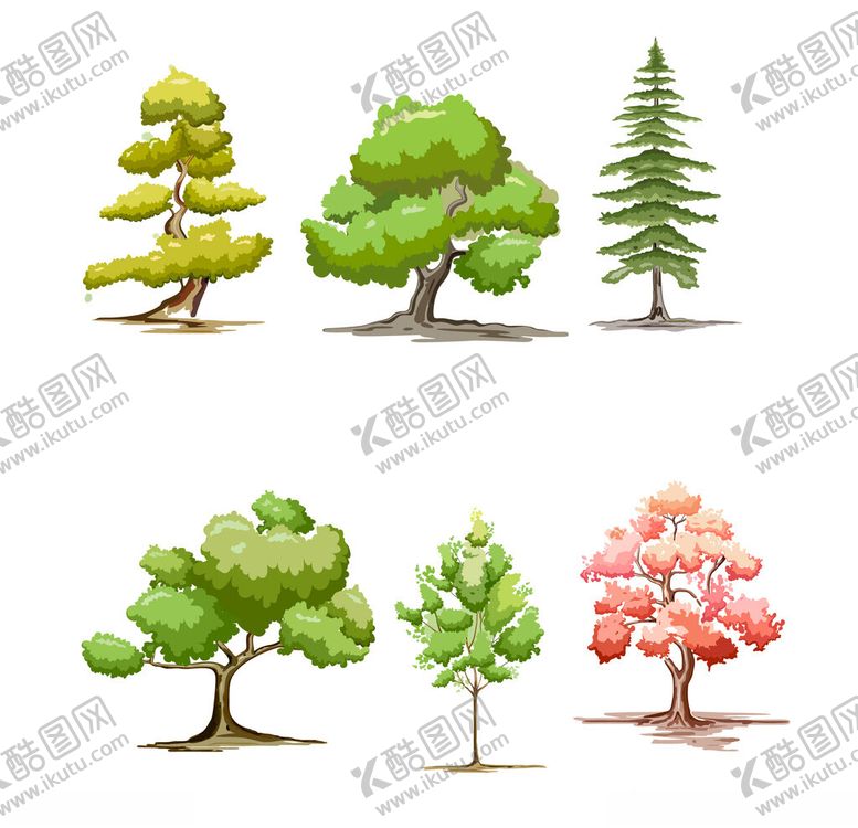 编号：41248802271047434521【酷图网】源文件下载-卡通树木水彩插画元素