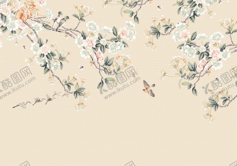 编号：40642206272238284255【酷图网】源文件下载-花鸟画手绘画鸟背景墙