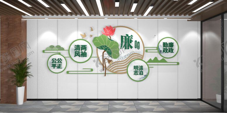 编号：59877301170154588101【酷图网】源文件下载-清新高级莲花文化墙