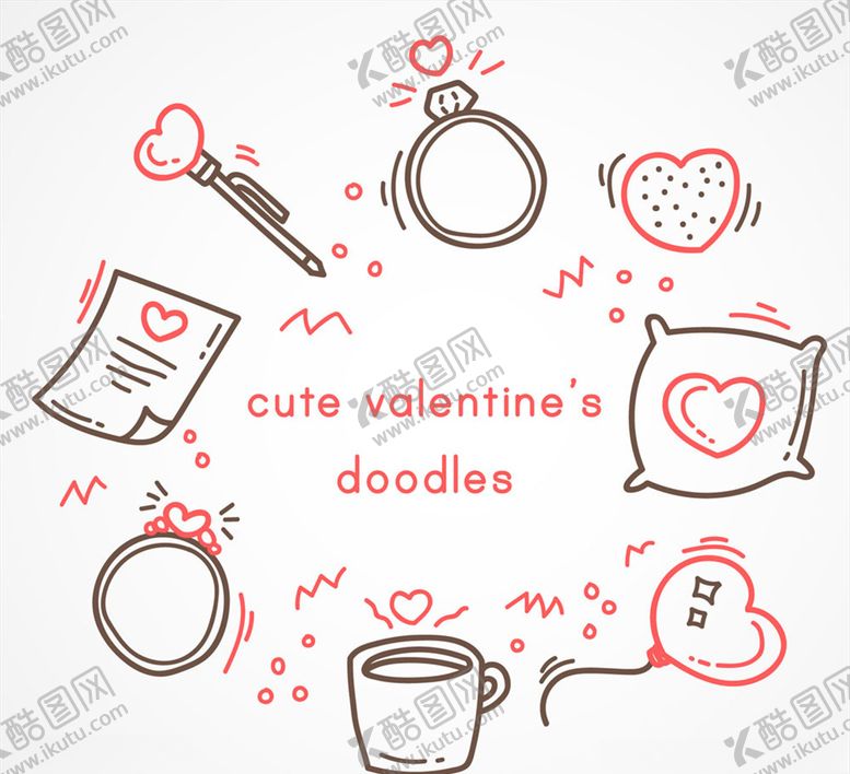编号：32973909291905493677【酷图网】源文件下载-可爱情人节元素图涂鸦矢量图