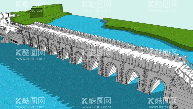 编号：54965112210808314307【酷图网】源文件下载-长形石拱桥SU模型