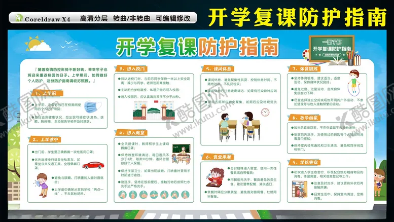 编号：48874107040753346225【酷图网】源文件下载-一图了解开学复课学生防护指南