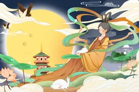 中秋插画月满宣传单背景