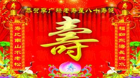 红色喜庆八十大寿背景福如东海