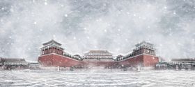 唯美小雪大雪背景插画仿水彩雪景