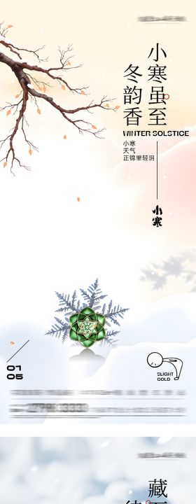 小寒大寒梅花中式地产海报